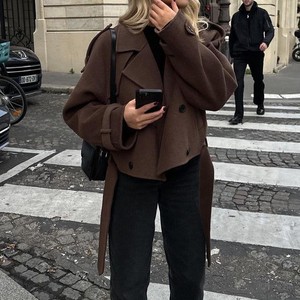 <span class=keywords><strong>Manteau</strong></span> d'Hiver Chic <span class=keywords><strong>Femme</strong></span> 2026, Veste Courte en Laine à Manches Longues et Double Boutonnage, Revers Élégant, Style Streetwear - Product Image 4