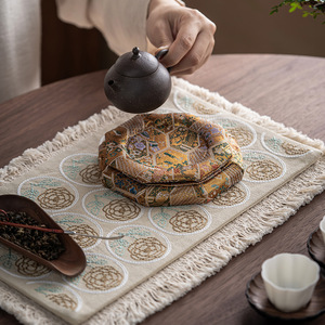 Alfombrilla octogonal de tela estilo japonés para tetera, almohadilla de aislamiento térmico, accesorio para té - Product Image 2