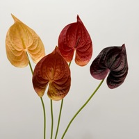 Echt Aussehende PU Anthurium Andraeanum Lind Hochzeitskerze Spathiphyllum Weinrot Grün Anthurium