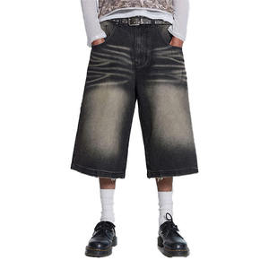 Pantalones Cortos de Mezclilla Negros Vintage Lavados Personalizados, Holgados, 100% Algodón, con Dobladillo Desgastado, para Hombre, Moda Urbana, Jeans Cortos Holgados - Product Image 2