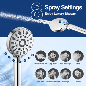 Pommeau de douche à main moderne en chrome 4,92 po, robinet de salle de bain multifonctionnel avec finition polie - Product Image 3