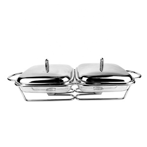 Plats de buffet en acier inoxydable de haute qualité, casserole en <span class=keywords><strong>verre</strong></span> <span class=keywords><strong>rectangulaire</strong></span> avec poignée, casserole en <span class=keywords><strong>verre</strong></span> borosilicate, coffre-fort au four - Product Image 2