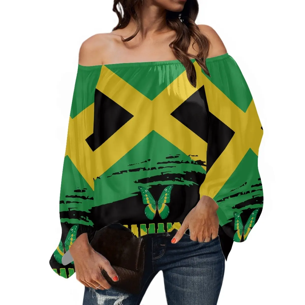 Jamaican Clothing Women Shirts Blouses and Tops Women's Long Sleeve Shirt High Quality Summer Casual Oversized Shirt Women