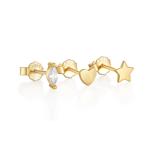 CANNER Creative, lot de 3 paires de boucles d'oreilles simples et délicates, en argent S925, étoiles, lune, zircon marquise, pour femmes - Product Image 1