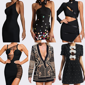 Vente en gros de marque privée robe de célébrité élégante longue et courte mini midi maxi moulante noire pour soirée de bal de promo et cocktail - Product Image 2