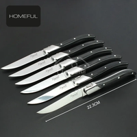 Laguiole Lot de 6 couteaux à steak tranchants en acier inoxydable avec manche en bois de pakka pour couper présenté dans une boîte cadeau en MDF