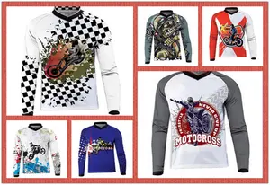 En gros Logo Personnalisé 100% Polyester Blanc À Manches Longues Chemises Dirt Bike Motocross Maillot Décontracté Chemise Vêtements De Course Pour Hommes