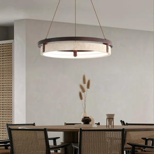 wooden modern circle <b>pendant</b> <b>light</b> travertine <b>chandeliers</b> for living room and dining room - Product Image 2