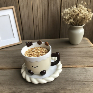 Juego de Taza y Plato de Café de Cerámica de Alta Calidad 2026 con Bandeja, Taza de Té Linda de 340 ml - Product Image 3