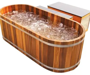 Red Cedar Basafety Glassub Cold Plunge Pool with Digital Control Panel Soaking Bathtub Wood Spruce Solid Wood Outdoor Sauna Room