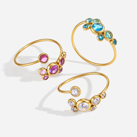 Bagues en zircon plaqué or 18 carats, résistantes au ternissement, pour femmes, en acier inoxydable, ajustables, avec diamants colorés, bijoux de doigt, vente en gros