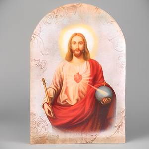 Stock de Plaque en bois arqué chrétien religieux catholique pour le Sacré-Cœur Jésus Statue d'église Signe mural en bois Boîtes d'artisanat en bois - Product Image 1