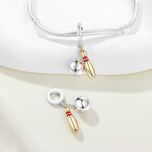 White brass bowling <b>ball</b> pendant, unique, stylish, versatile DIY <b>bracelet</b>, accessory for women - Product Image 5