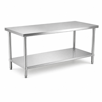 Table de travail en acier inoxydable à deux niveaux avec pare-éclaboussures 304 201, plan de travail de cuisine commerciale pour équipement de restauration