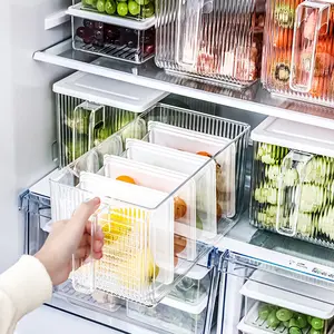 กล่องอาหารกลางวันแบบใสสำหรับห้องครัว,กล่องวางซ้อนกันได้สำหรับแช่แข็งตู้กับข้าวภาชนะเก็บอาหารตู้เย็นจัดระเบียบตู้เย็นด้ามจับ Whit