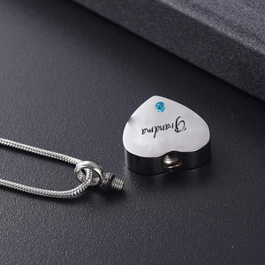 Joyería de cremación, urna en forma de corazón de acero inoxidable, joyería de piedra de nacimiento de la <span class=keywords><strong>abuela</strong></span>, collar de recuerdo gris conmemorativo - Product Image 3