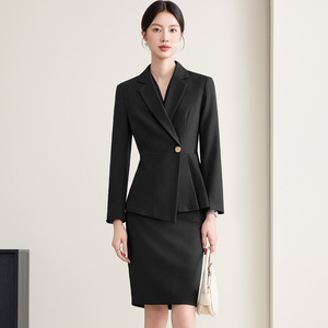 Women's Navy Suit Set Three Quarter Sleeve Anti-Wrinkle Office Lady <b>Work</b> Uniform Spring Autumn - Product Image 4
