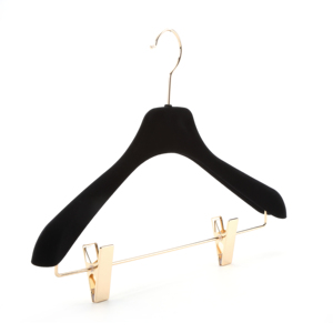 Black Velvet Hangers for clothing store hangers Gold Logo Flocking Clothes With Gold Clips black velvet hanger