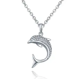 时尚S925纯银锁骨链海豚吊坠饰品配钻石项链