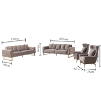 Meubles de salon Chesterfield en tissu marron, canapé sectionnel et fauteuil 7-8 places