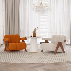 Sillón Individual Nórdico Simple <span class=keywords><strong>de</strong></span> Tela <span class=keywords><strong>de</strong></span> Terciopelo para Ocio con Patas <span class=keywords><strong>de</strong></span> Madera Maciza para Recepción o Sala <span class=keywords><strong>de</strong></span> Estar - Product Image 5