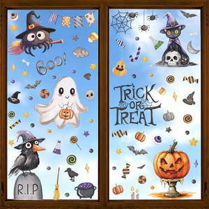Autocollants de fenêtre en PVC de dessin animé pour Halloween, fantômes effrayants, corbeaux, citrouilles, fournitures de fête d'Halloween, décorations de fenêtre - Vente en gros usine - Product Image 3