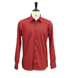 OEM Custom Design High Quality <b>Men's</b> 100% Polyester <b>Orange</b> Red Stand Long Sleeve <b>Shirt</b> Breathable Digital Printed Letter Pattern - Product Image 1