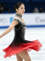 Robe de patinage artistique à col montant sans manches, dégradé noir et rouge, avec strass en maille pour enfants et adultes, pour compétitions et spectacles sur glace