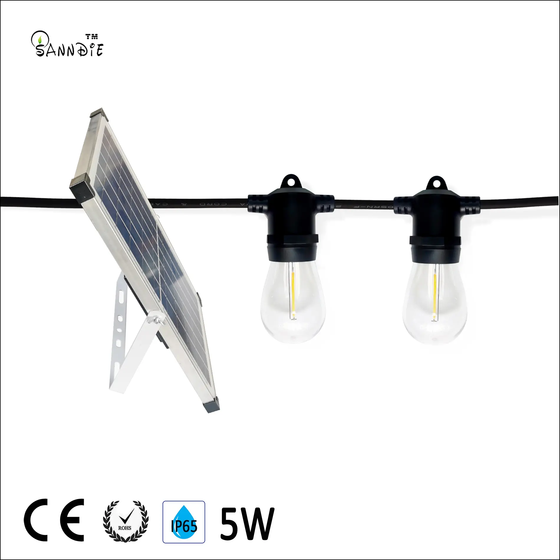 Lampu led tenaga surya 6W S14, lampu untai led 6W, lampu berkemah luar ruangan, tahan air IP65, tali led tenaga surya