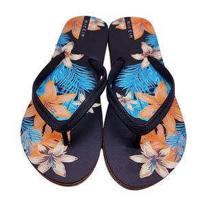 Chanclas Personalizadas con Logotipo de Marca para Mujer, Sandalias de Playa con Estampado Floral Naranja y Azul, Sandalias de Verano Duraderas de Goma PE, OEM ODM al por Mayor - Product Image 3