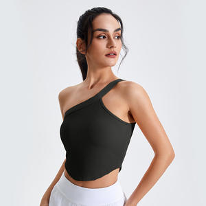 Canottiere Yoga a coste da donna a spalla singola a rapida asciugatura in maglia Casual gilet sportivo estivo da palestra taglie forti in pizzo - Product Image 5