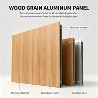Panneau de façade en aluminium à grain de bois, finition naturelle, revêtement extérieur pour immeuble de bureaux, hôtel, complexe commercial