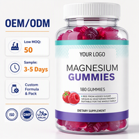 Gummies de citrate de magnésium 100 mg, 180 unités, sans sucre, végétaliennes, à la pectine, supplément anti-stress, marque privée OEM, saveur orange, 24