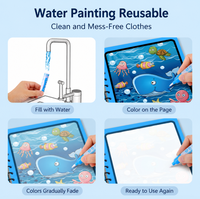 Bview Art – Lot de 4 carnets de dessin magique à l'eau, colorés, à thème dessin animé, avec stylo magique, reliure spirale et couverture en papier