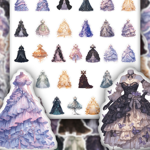 55 pièces/feuille dessin animé princesse robe autocollants personnalisé étanche vinyle baiser coupe autocollant journaux filles robe complète mignon autocollant - Product Image 1