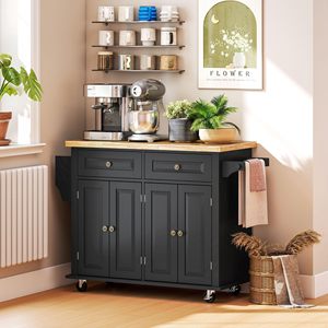 Carrito de Cocina Moderno SENYU con Estantes Ajustables de Roble, Ruedas, Estante para Especias y Superficie de Madera de Caucho, Fácil de Mover - Product Image 5