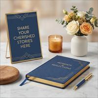 Livre d'or funéraire personnalisé en cuir avec reliure spirale, stylo et carte de table – Cadeau commémoratif