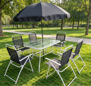 Modern <strong>8</strong> <strong>Piece</strong> <strong>Garden</strong> <strong>Furniture</strong> <strong>Set</strong> All Weather Outdoor Patio Dining <strong>Set</strong> Steel Table 6 Rope Chairs UV Resistant Courtyard Park - Product Image 3