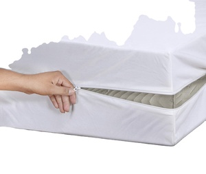 Áo ga trải giường không thấm nước, chất liệu vải không dệt, có khóa kéo, bảo vệ toàn bộ 6 mặt, màu trắng - Product Image 1