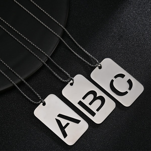 hollow silver Letter Name Necklace Stainless Steel A-Z Initial Monograms Pendant Necklaces Alphabet 26 Initial Necklace <strong>Jewelry</strong> - Product Image 1