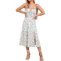 Oem Customize Robe à fente florale et à lacets pour femmes, robe fluide pour fête d'invités de mariage, robe de plage d'été à bretelles