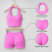 Ensemble de sport et yoga personnalisé : Haut court respirant et tendance pour le sport, taille haute, effet push-up, avec logo frontal et short de yoga