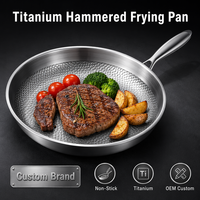 Poêle de cuisson en acier inoxydable martelé en titane, multicouche, antiadhésive sans revêtement, avec couvercle à motif feuille de lotus