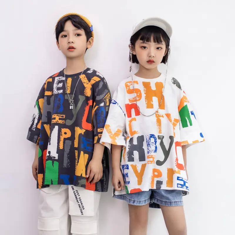 High Quality Cotton Children's t shirts Boys and Girls Letter Print Top Casual Short Sleeve t shirt