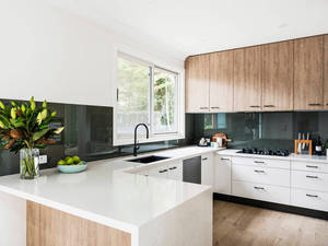 Moderno de <span class=keywords><strong>alta</strong></span> presión laminado puerta de madera brillante acabado <span class=keywords><strong>mate</strong></span> conjunto de gabinete de cocina - Product Image 1