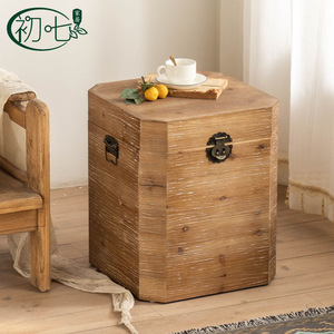 Vintage Distressed Wooden Storage Box Square Shape Coffee Table Decorative Storage For Living Room Home Decor - Product Image 2