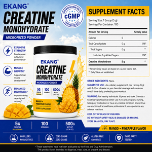 Creatina Monohidrato Micronizada en Polvo, 5G por Porción, 100 Porciones, Sabor Mango Piña, Sin Gluten, para Nutrición Deportiva - Product Image 2