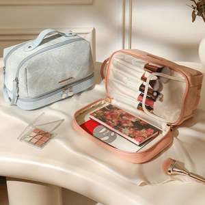 Wholesale Cartoon Multi-layer Portable for Bag <b>Waterproof</b> Travel Cosmetics <b>Pouch</b> Zipper PU Leather Soft Handle Makeup - Product Image 5