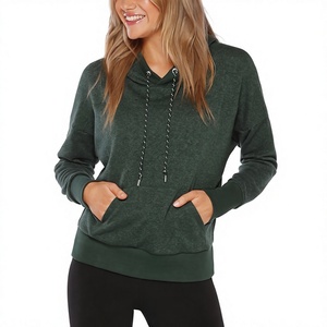Sweat-shirt à capuche personnalisé avec logo vert foncé mélangé pour femmes, en molleton doux, à capuche croisée, pour l'entraînement, fabriqué par Twin City - Product Image 1