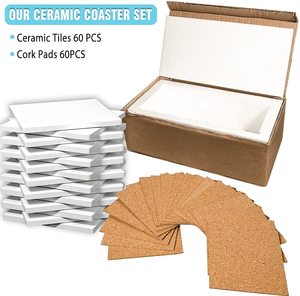 Carreaux en céramique blanche non émaillée pour artisanat, sous-verres avec autocollants en liège et support de sous-verre en métal noir de qualité supérieure - Product Image 5